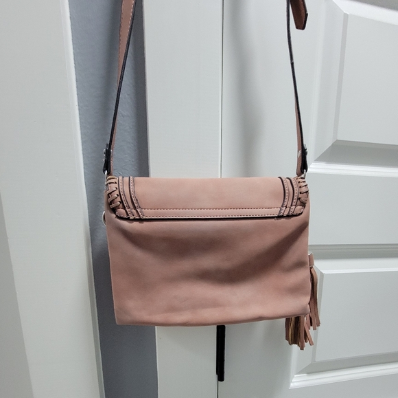 Francesca’s Martina Flapover Whipstitch Crossbody Bag in Pink with Tassels - Picture 5 of 10